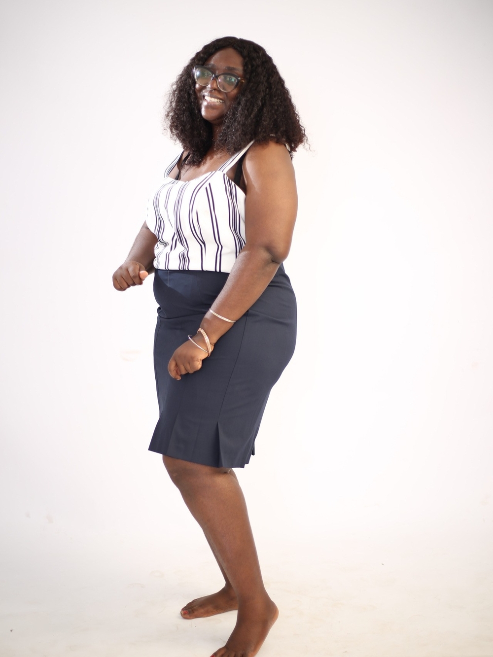 The Limited Navy Pleated Skirt with Back Slit